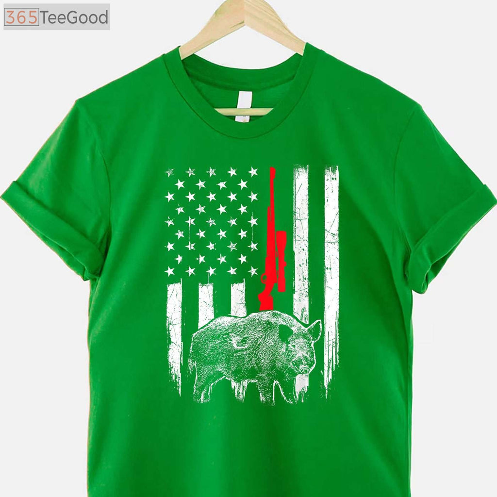 Patriotic Boar Hunting Shirt, American USA Flag Wild Hog Hunter Apparel
