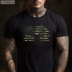Patriotic Deer Hunting Camouflage T-Shirt, American Flag Antlers Graphic Tee