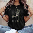 Patriotic American Flag Deer Hunting Camo T-Shirt, USA Buck Outdoorsman Tee