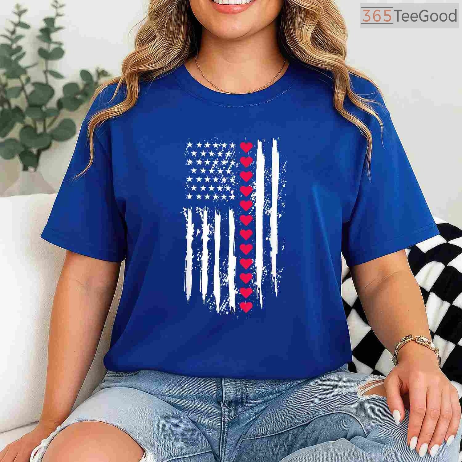 Patriotic US American Flag Heart T-Shirt, USA Pride Red White Blue Valentine Shirt for Country Lover