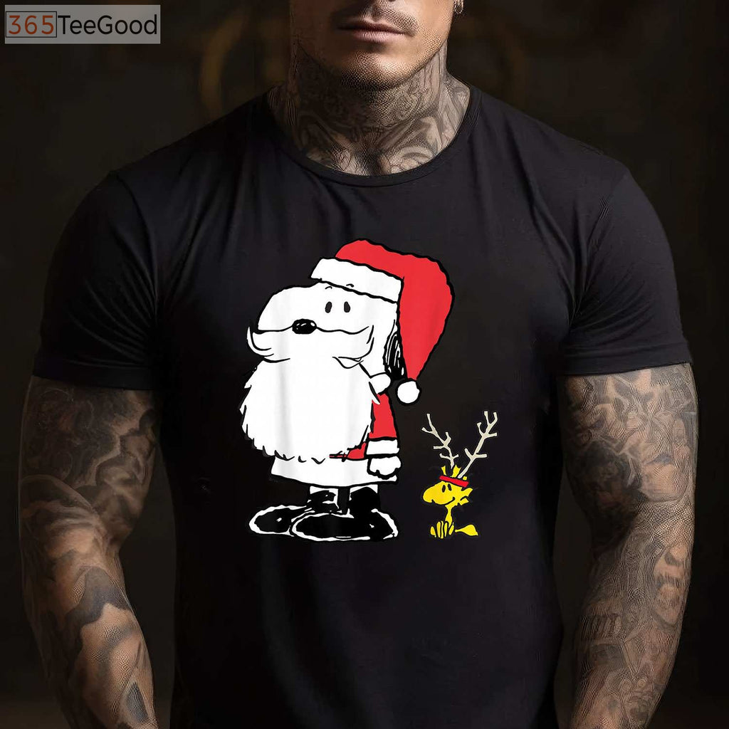 Peanuts Holiday Snoopy Woodstock Antlers T-Shirt - Cute Christmas Santa Tee