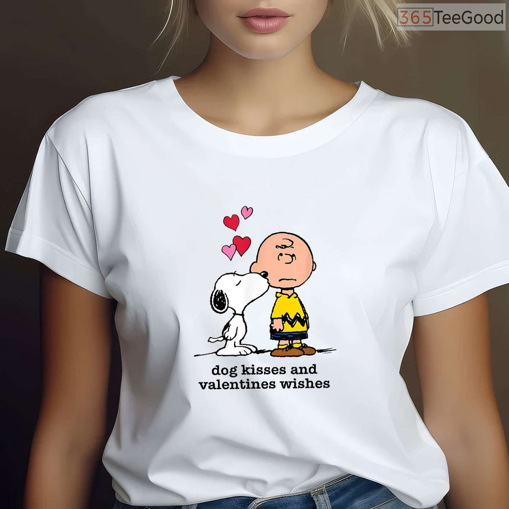 Peanuts Snoopy and Charlie Brown Dog Kisses T-Shirt, Cute Cartoon Valentine Wishes Shirt for Fans