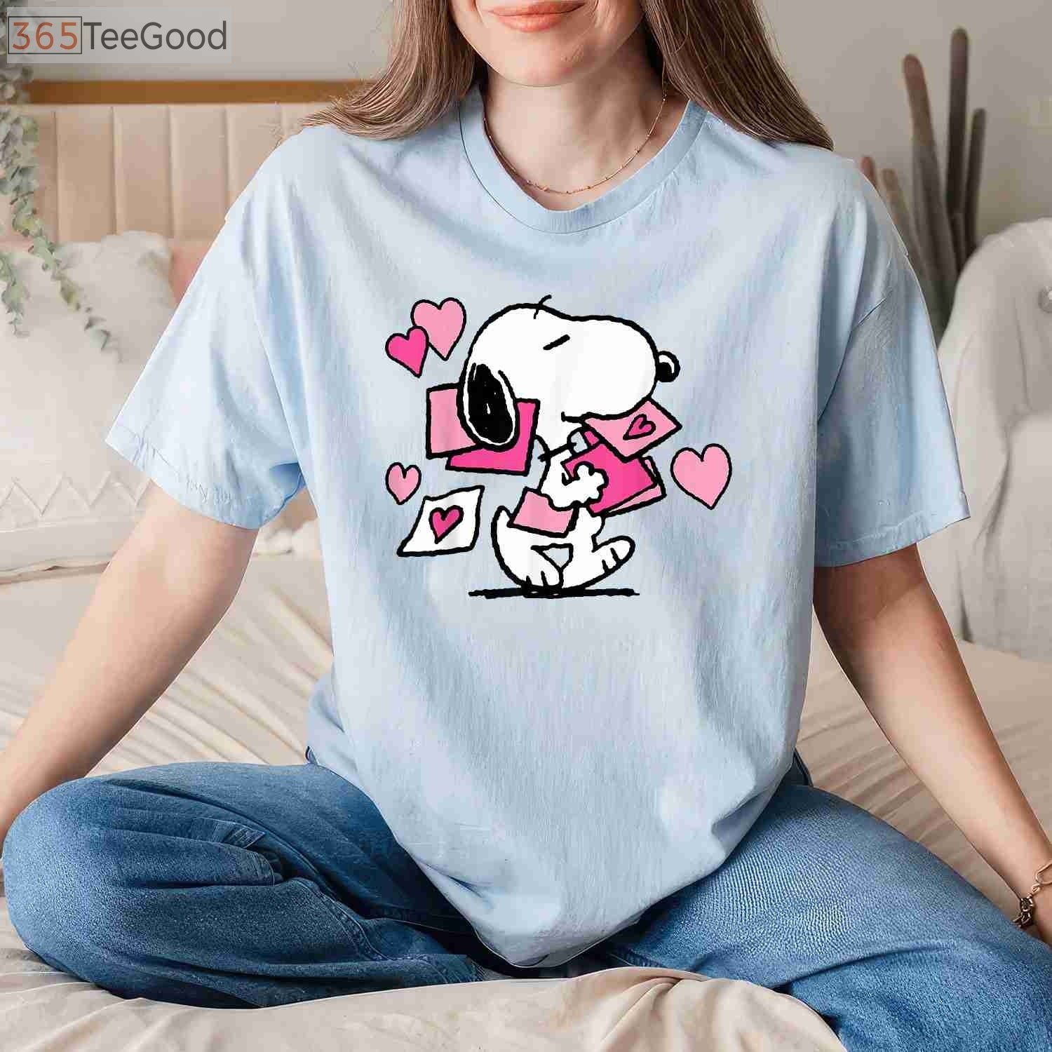 Peanuts Snoopy Valentine's Day Letters T-Shirt - Cute Snoopy Woodstock Love Shirt