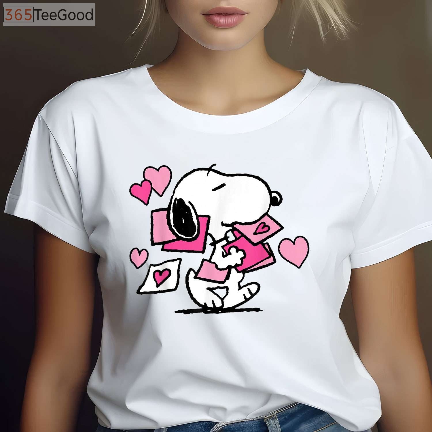 Peanuts Snoopy Valentine's Day Letters T-Shirt - Cute Snoopy Woodstock Love Shirt