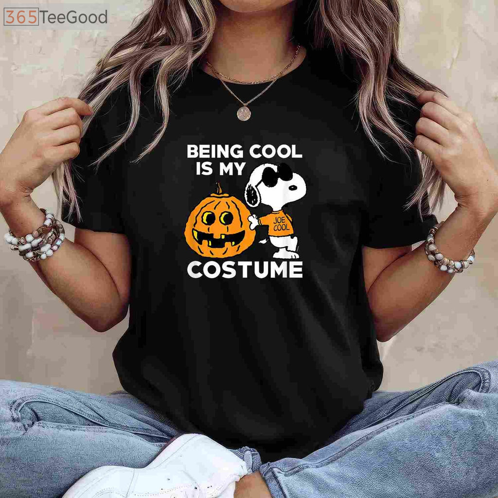 Peanuts Snoopy Cool Halloween Costume T-Shirt - Funny Joe Cool Pumpkin Tee