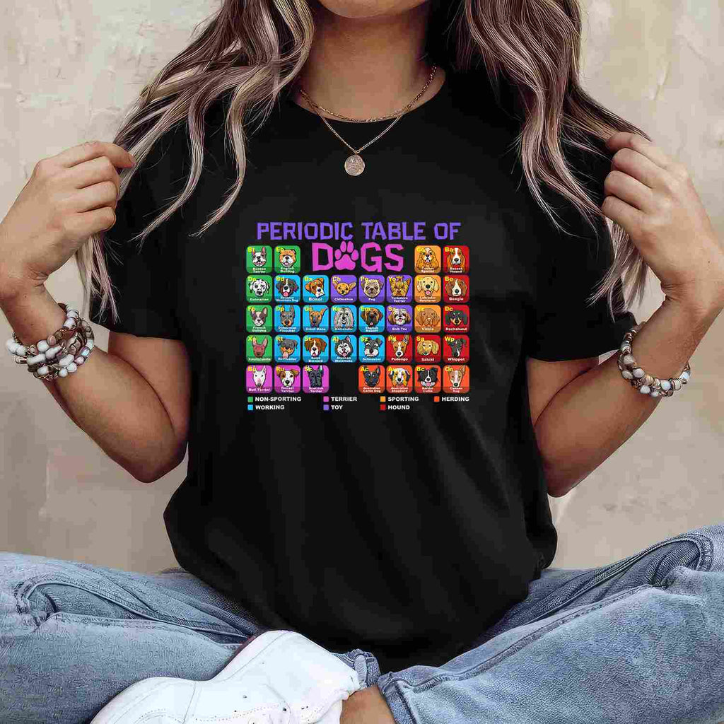 Periodic Table of Dogs Science Tee Funny Dog Lover T-Shirt for Adults Men Women Unisex