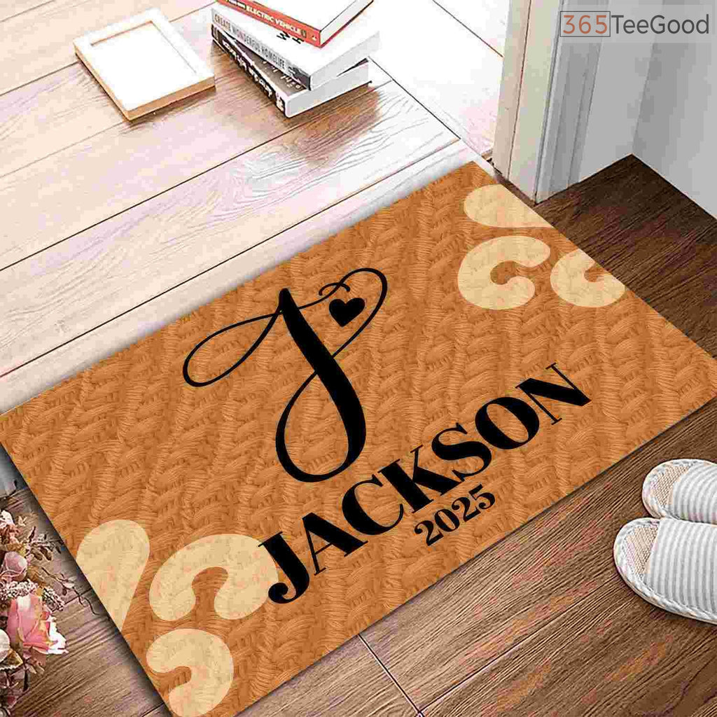 Personalized Initial J Heart Doormat Custom Text - Aesthetic Front Door Decor for New Home