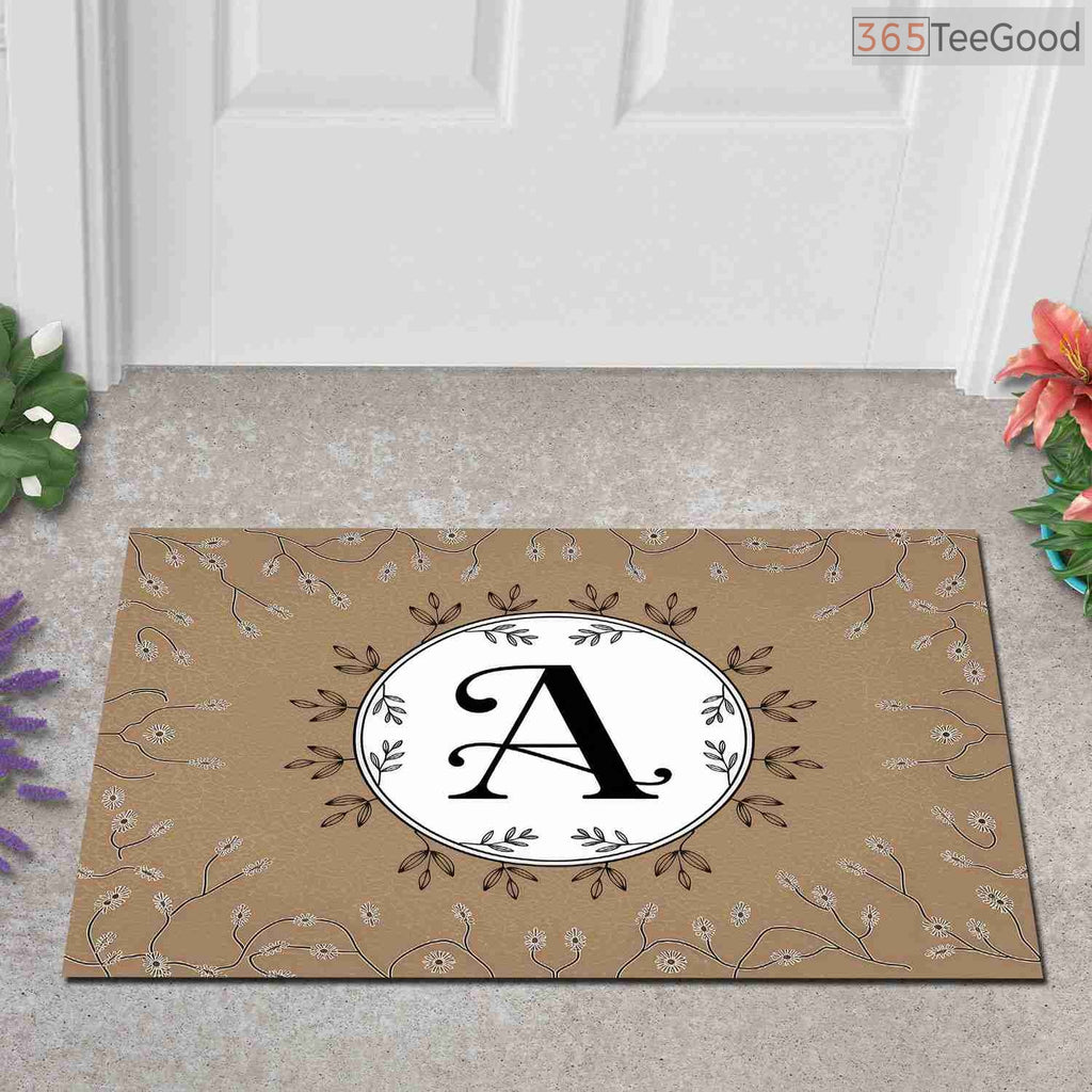 Personalized Initial A Floral Monogram Doormat - Custom Front Door Welcome Mat for Garden Lovers