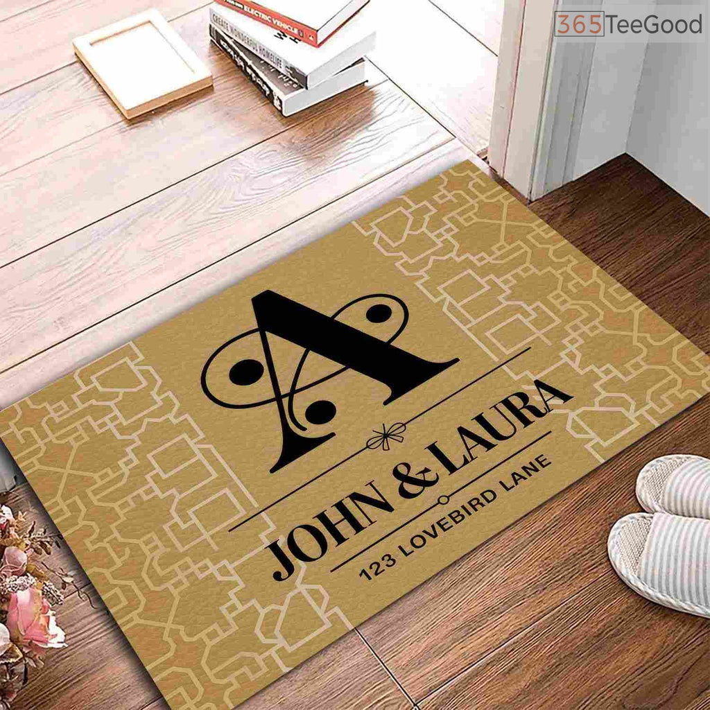 Personalized Initial A Family Doormat Custom Text - Stylish Front Door Decor for Home Entry