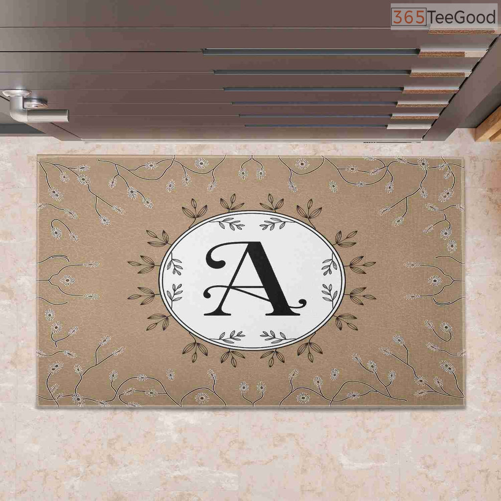 Personalized Initial A Floral Monogram Doormat - Custom Front Door Welcome Mat for Garden Lovers