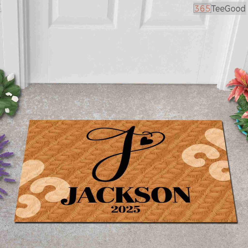 Personalized Initial J Heart Doormat Custom Text - Aesthetic Front Door Decor for New Home