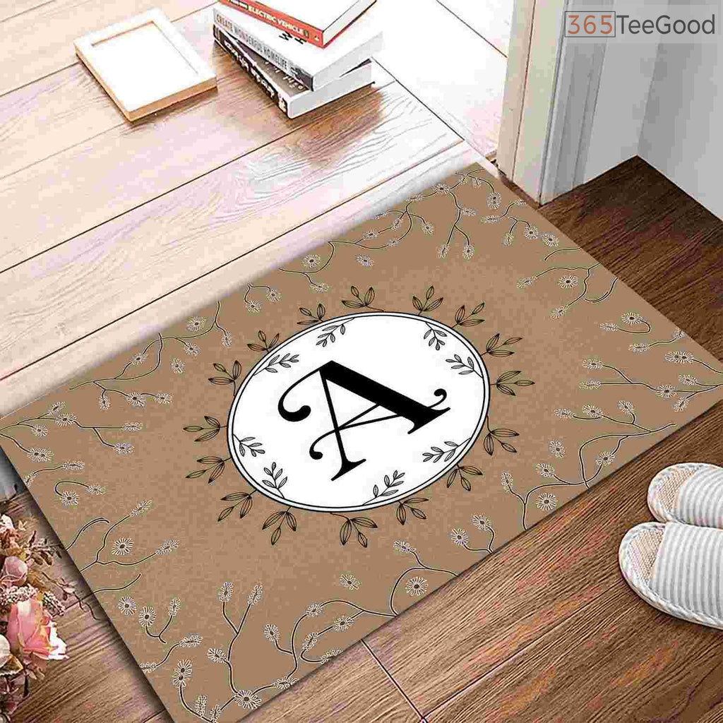 Personalized Initial A Floral Monogram Doormat - Custom Front Door Welcome Mat for Garden Lovers