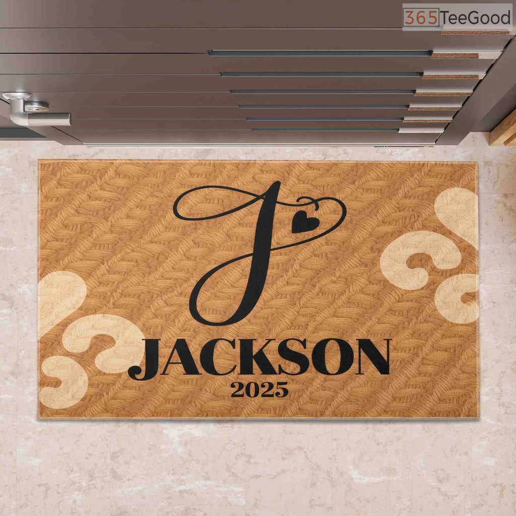 Personalized Initial J Heart Doormat Custom Text - Aesthetic Front Door Decor for New Home