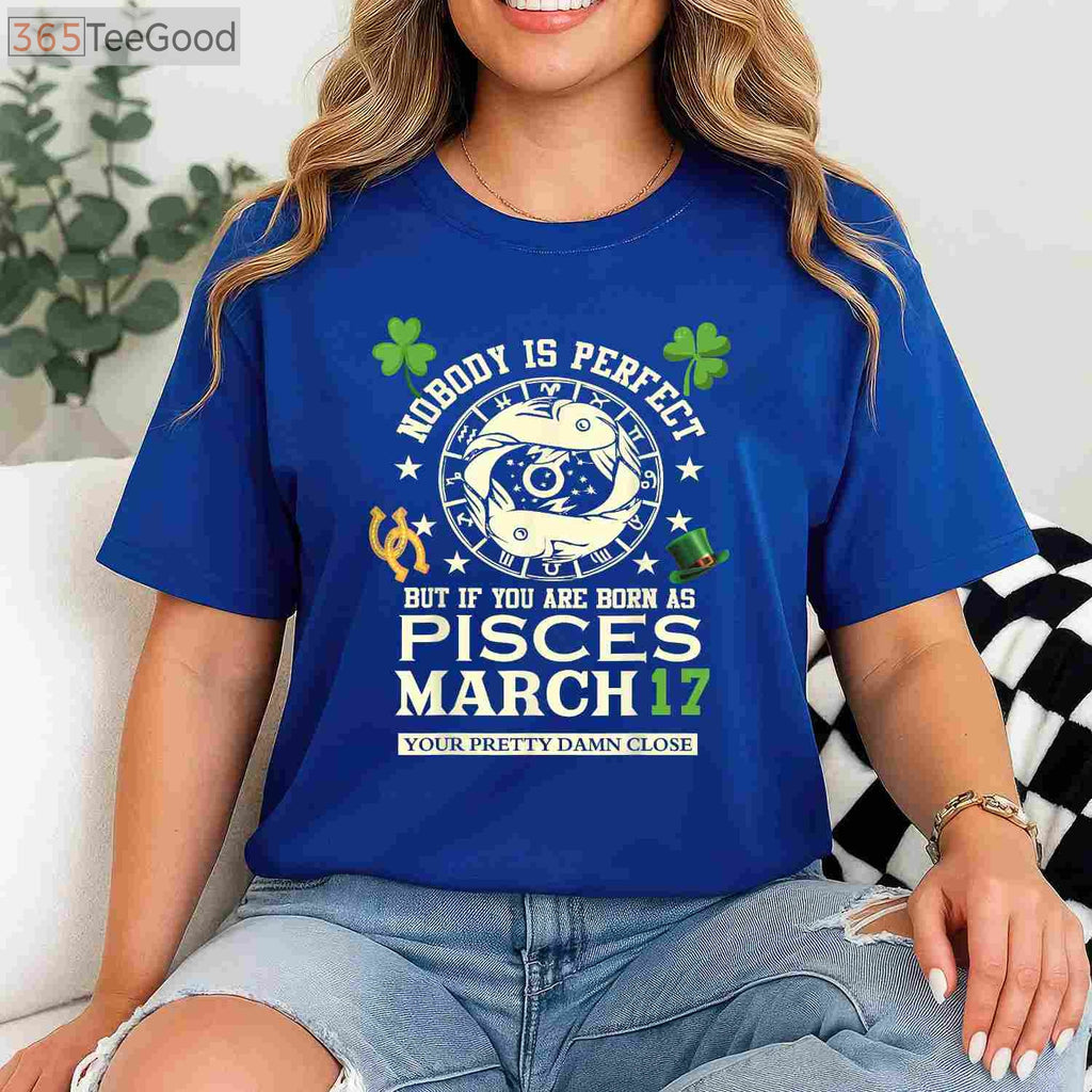 Pisces Zodiac March Birthday T-Shirt, March 17 St Patrick’s Day Birthday Party Gift Tee