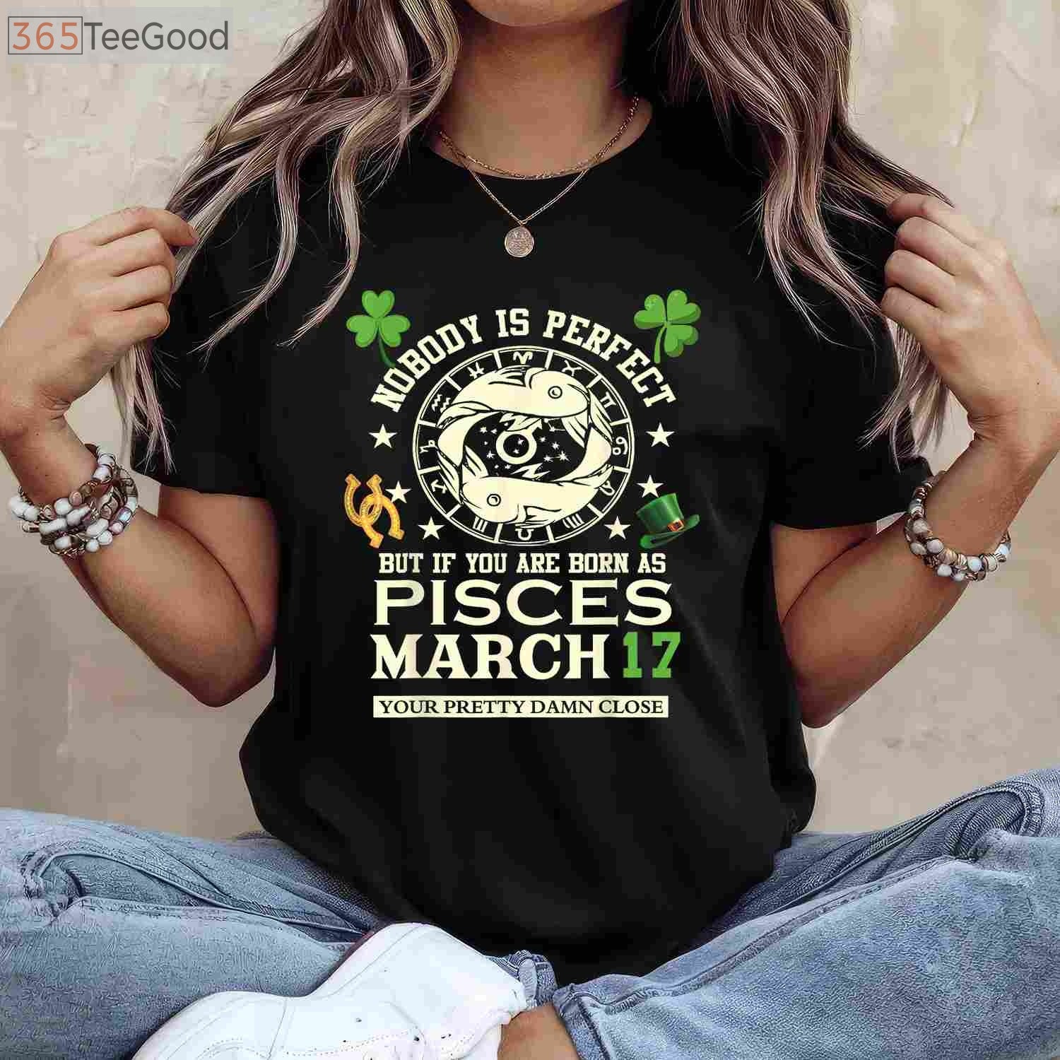 Pisces Zodiac March Birthday T-Shirt, March 17 St Patrick’s Day Birthday Party Gift Tee