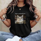 Rage Is Consuming Me Funny Cat Meme Tee Silly Staring Cat T-Shirt for Adults Unisex