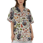 Retro Beach Scene with Red Hibiscus Hawaiian Tee Trendy Beach Style 2026