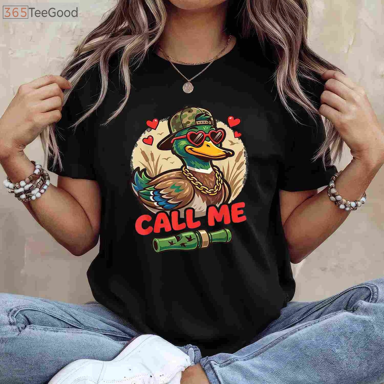 Retro Call Me Duck Hunting Shirt, Funny Valentine’s Day Waterfowl Hunter Gift