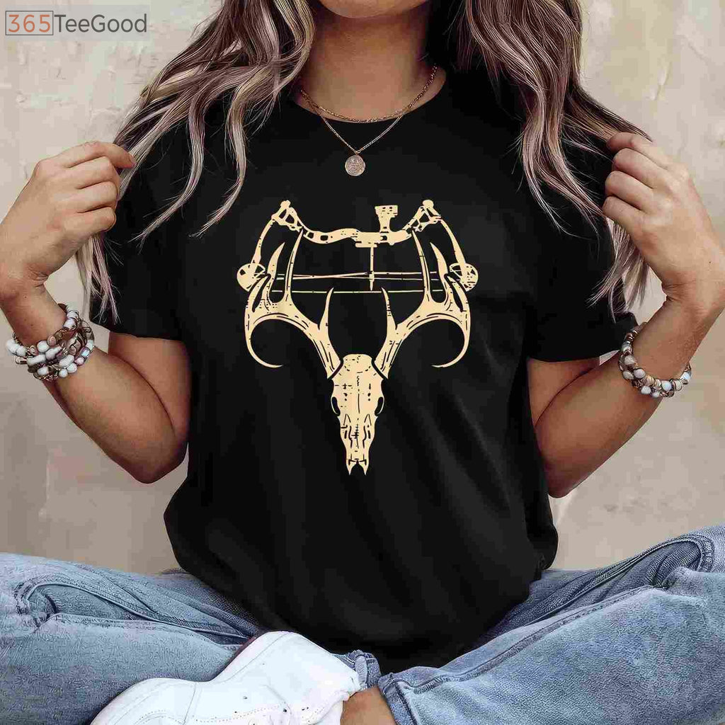 Retro Compound Bow Archery Hunting Shirt, Deer Skull Archer Dad Gift Tee