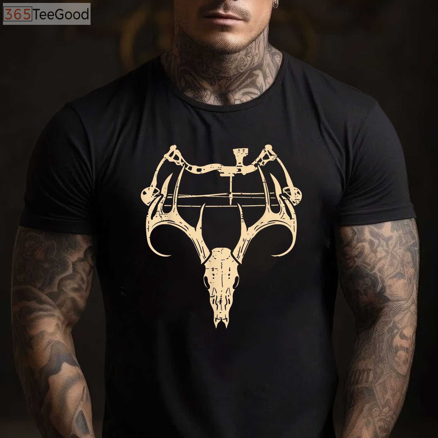 Retro Compound Bow Archery Hunting Shirt, Deer Skull Archer Dad Gift Tee