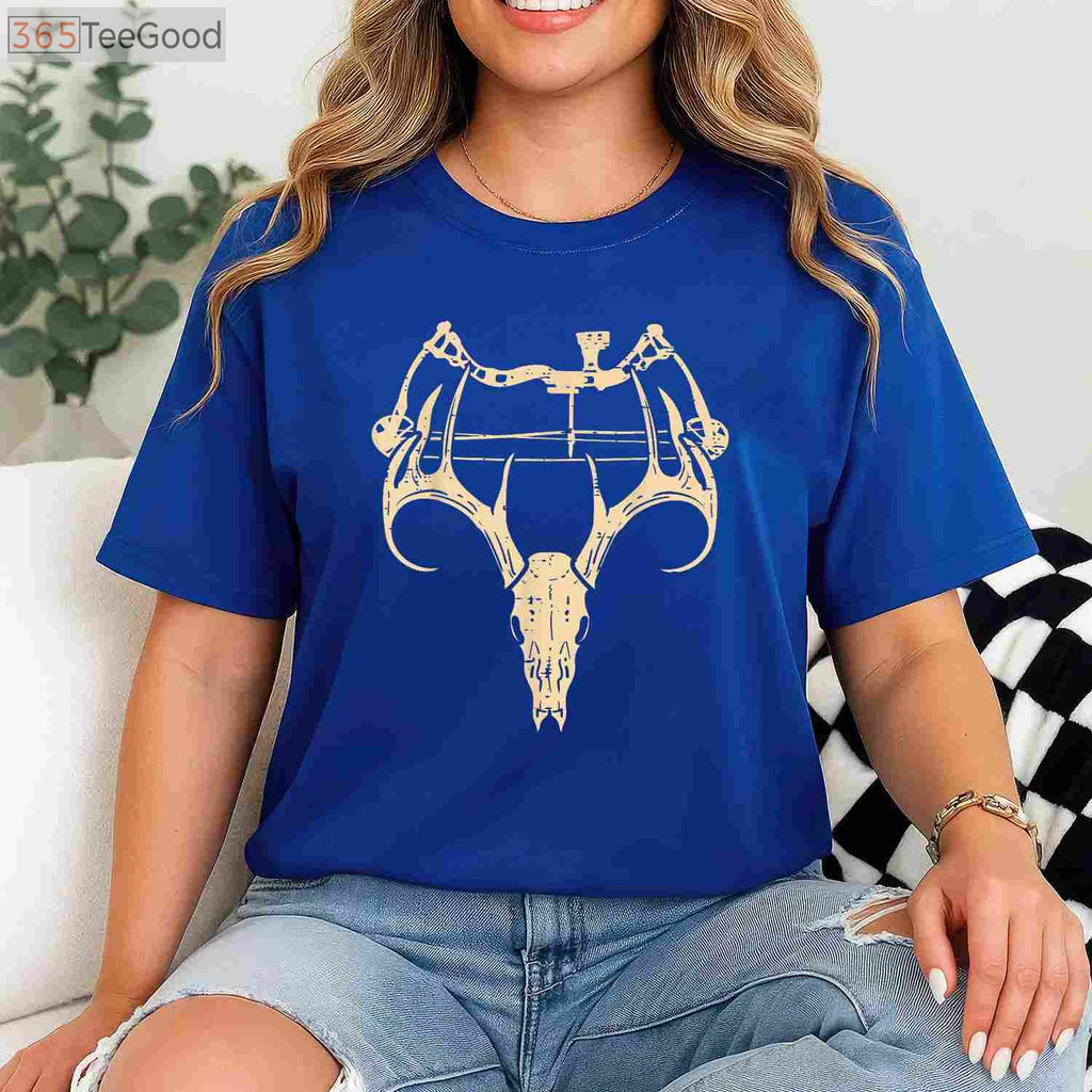 Retro Compound Bow Archery Hunting Shirt, Vintage Deer Skull Archer Dad Tee