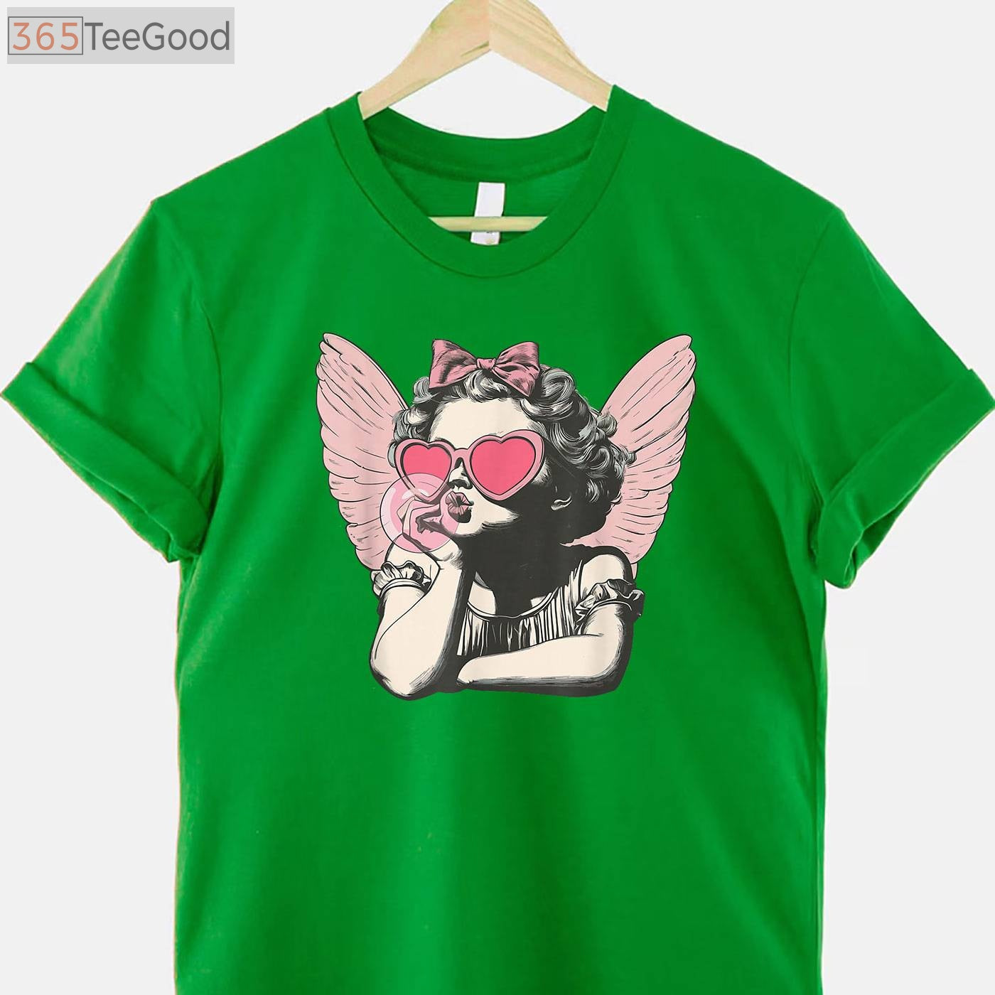 Retro Cupid Valentine’s Day T-Shirt - Vintage Cupid Blowing Bubble Gum Aesthetic