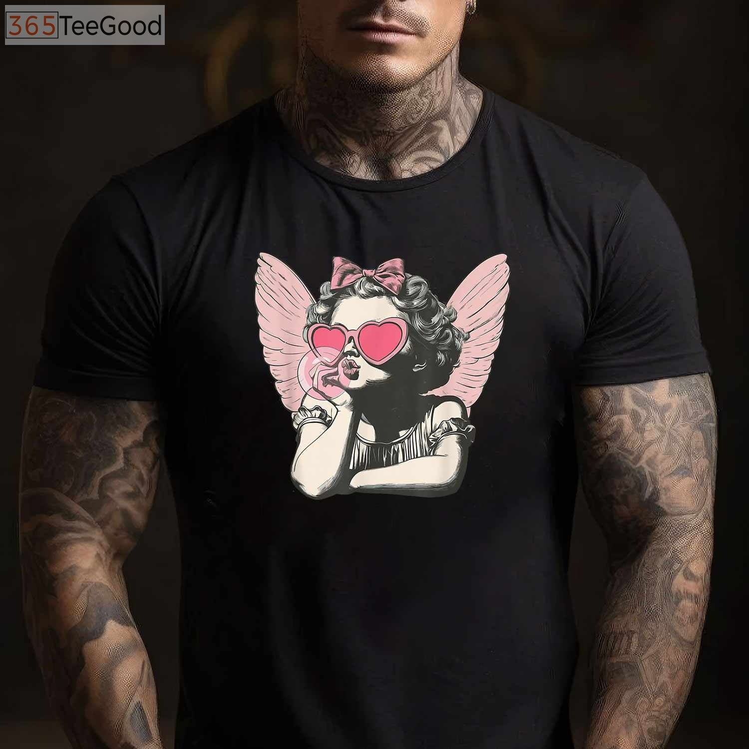 Retro Cupid Valentine’s Day T-Shirt - Vintage Cupid Blowing Bubble Gum Aesthetic