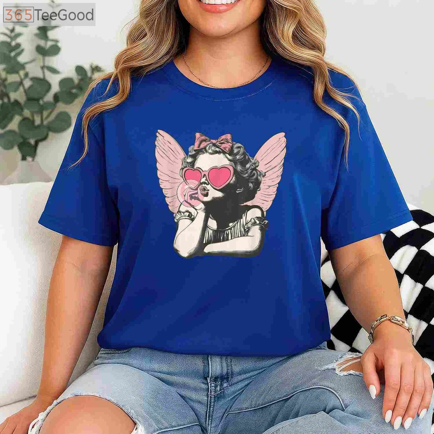 Retro Cupid Valentine’s Day T-Shirt - Vintage Cupid Blowing Bubble Gum Aesthetic