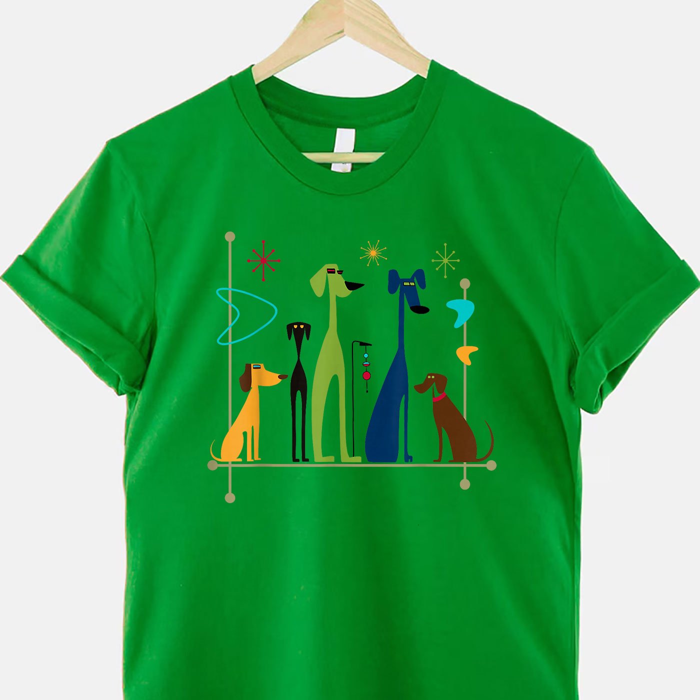 Retro Mid-Century Modern Dogs Tee 50s 60s Vintage Art Style T-Shirt for Men Women Unisex Adults
