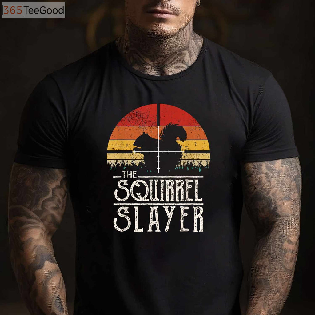 Retro Squirrel Hunting Sunset Shirt, Vintage Squirrel Slayer Small Game Tee