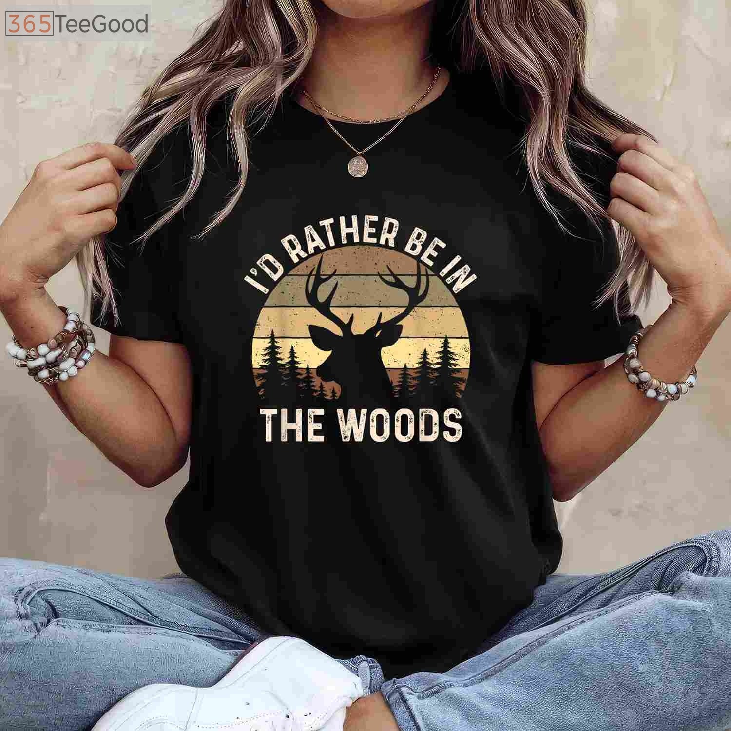 Retro Vintage I'd Rather Be In The Woods Hunting Shirt, Outdoor Lover Tee