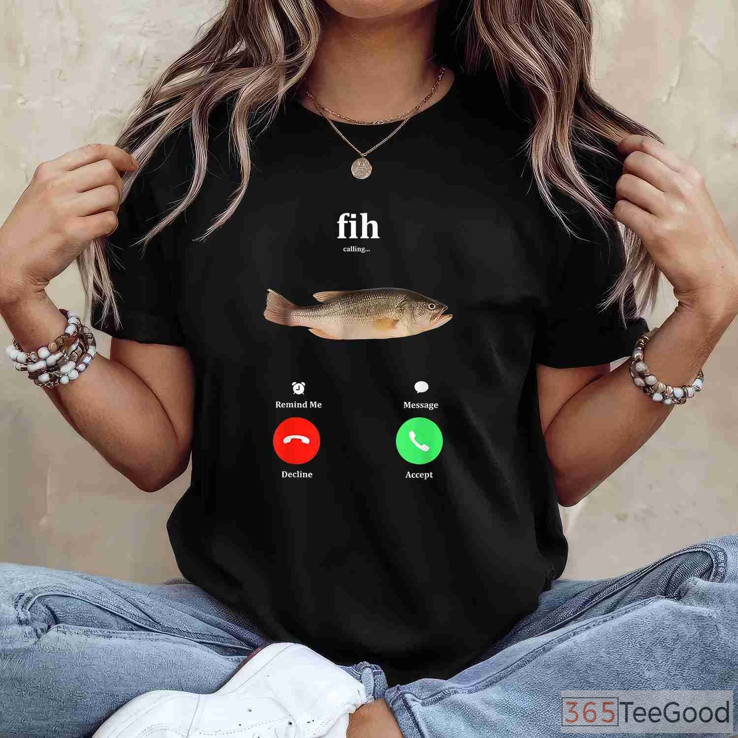 Sarcastic Fih Calling Fishing Shirt, Humorous Cell Phone Reject Fish Graphic Tee