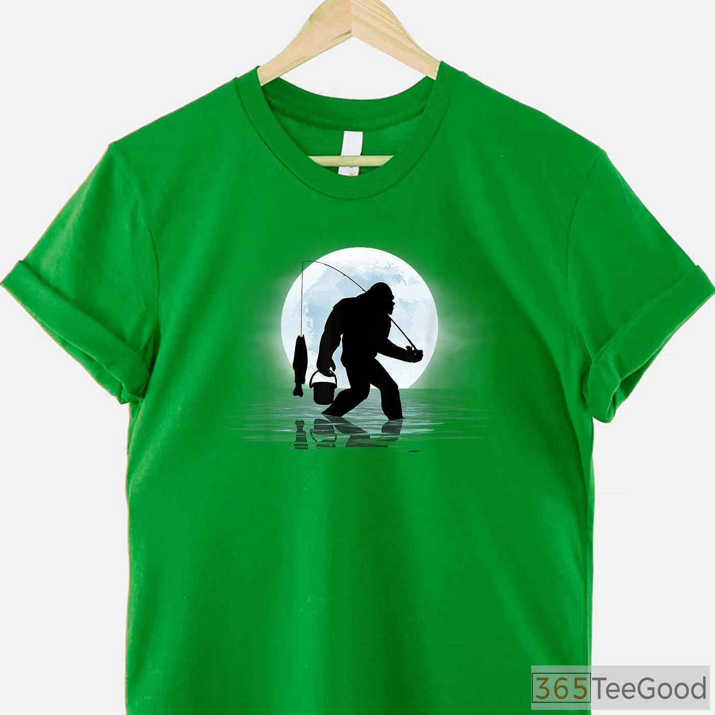 Sasquatch Night Fishing T-Shirt, Funny Bigfoot Lake Life Apparel for Adults