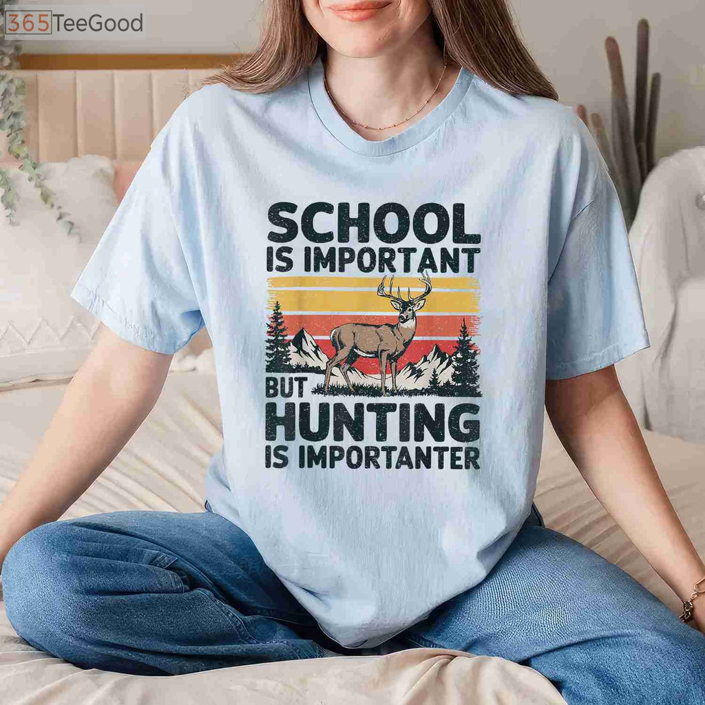 School Is Important But Hunting Is Importanter Shirt, Funny Youth Hunter Gift