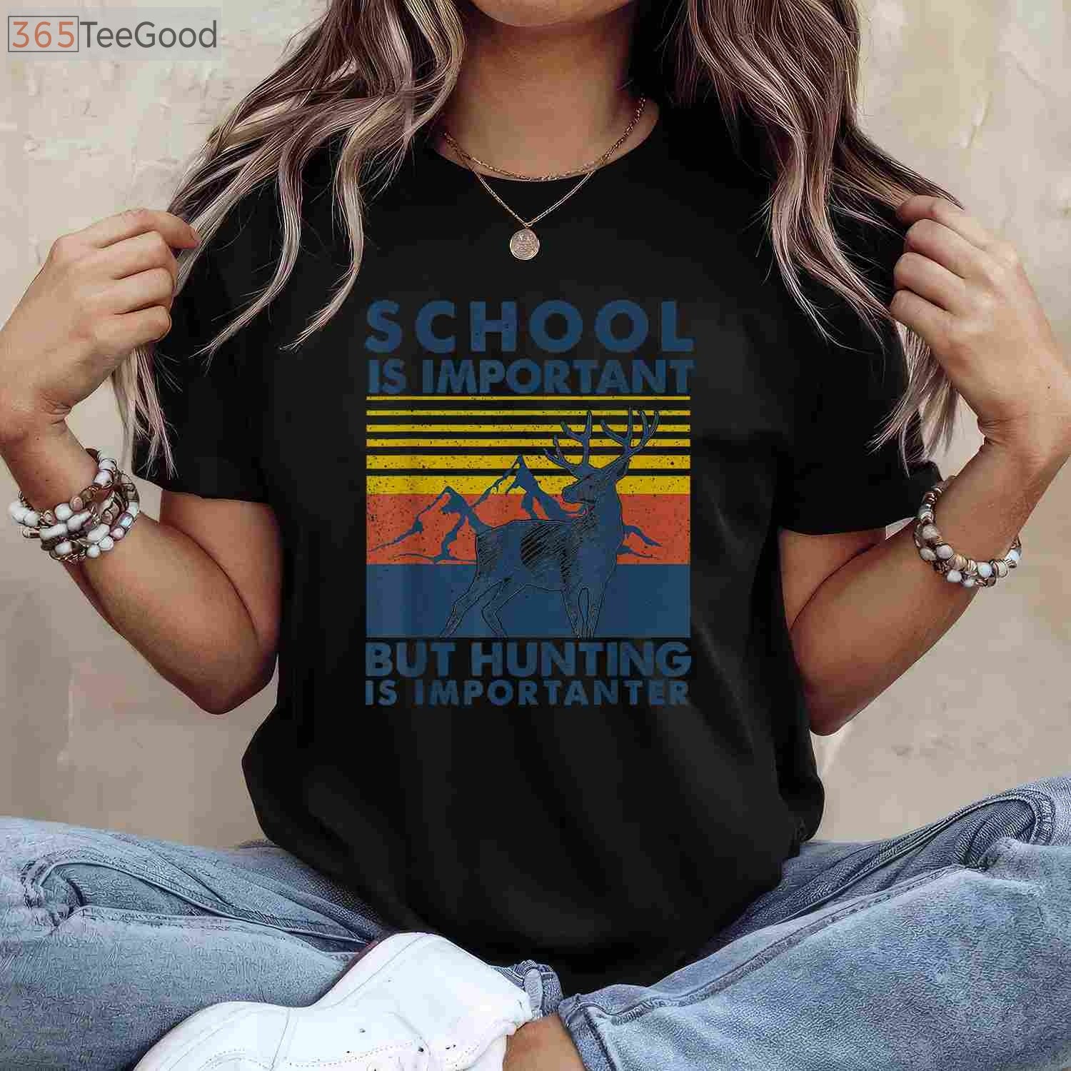 School is Important But Hunting is Importanter, Funny Youth Deer Hunting Tee