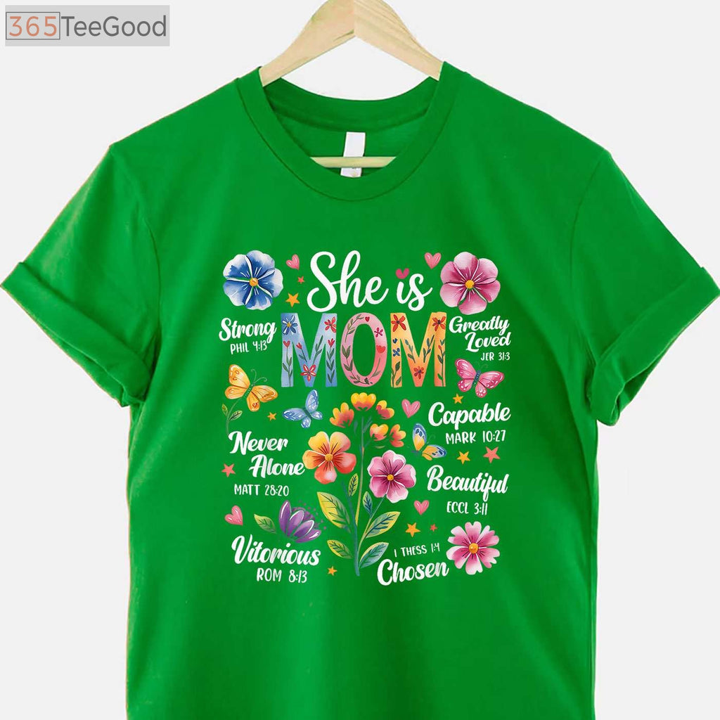 She Is Mom Bible Verse Christian Boho Floral Mother’s Day T-Shirt