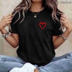 Simple Red Heart Design T-Shirt for Couples, Minimalist Love Symbol Valentine Day Shirt for Men Women