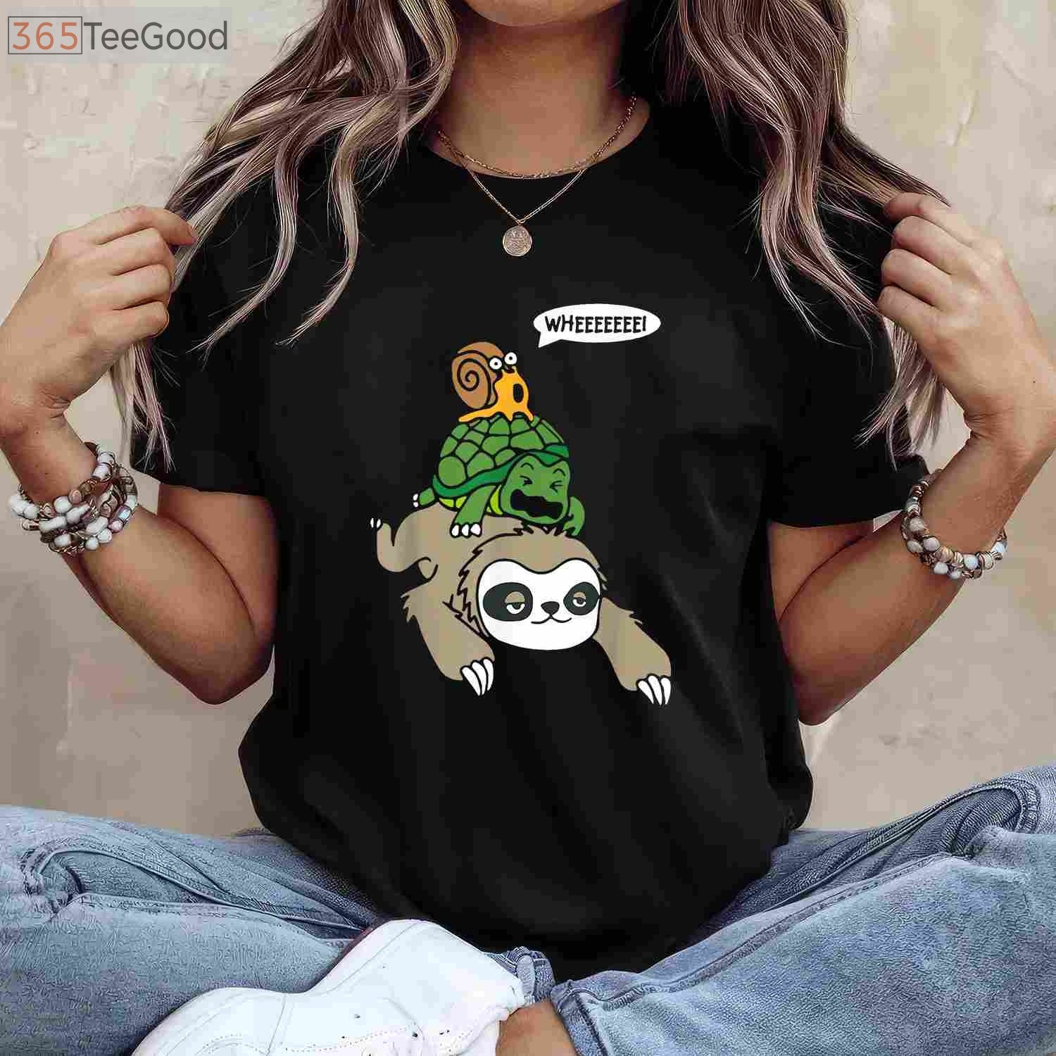 Sloth Turtle Snail Piggyback T-Shirt - Funny Animal Running Wild Graphic