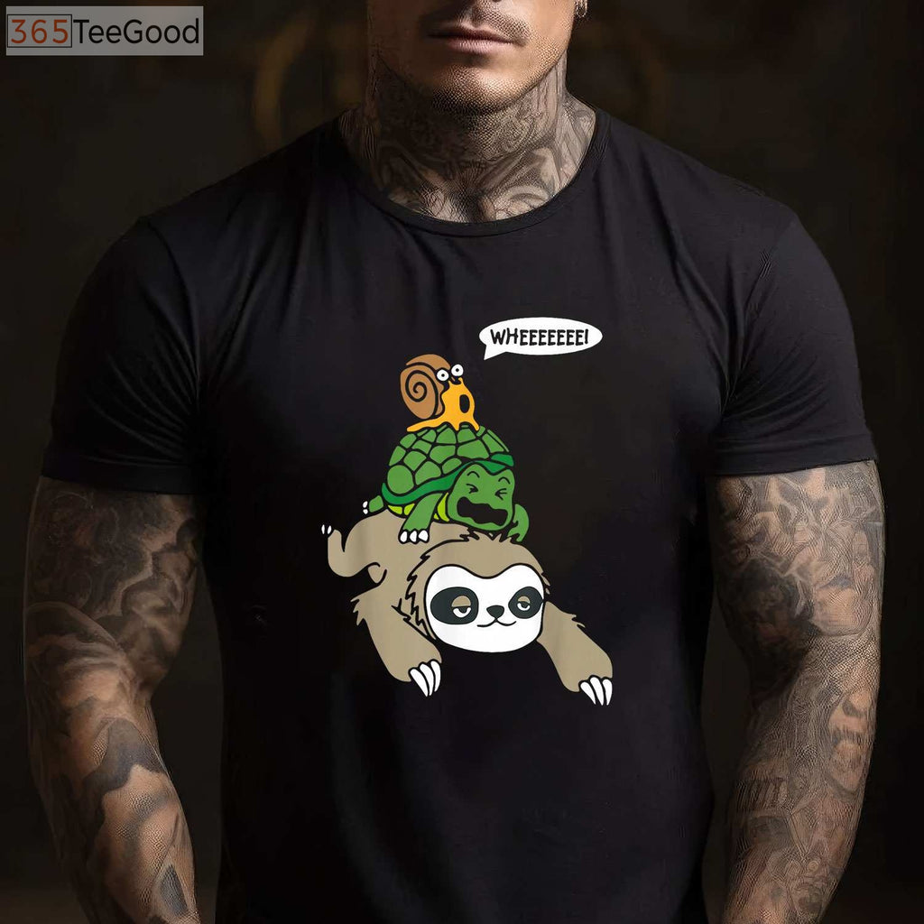 Sloth Turtle Snail Piggyback T-Shirt - Funny Animal Running Wild Graphic