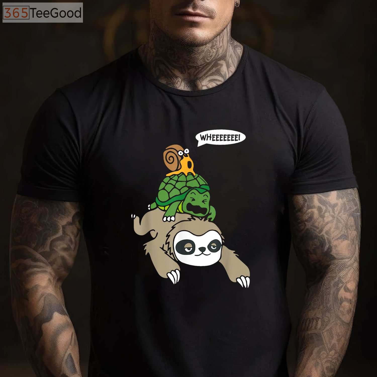Sloth Turtle Snail Piggyback T-Shirt - Funny Animal Running Wild Graphic