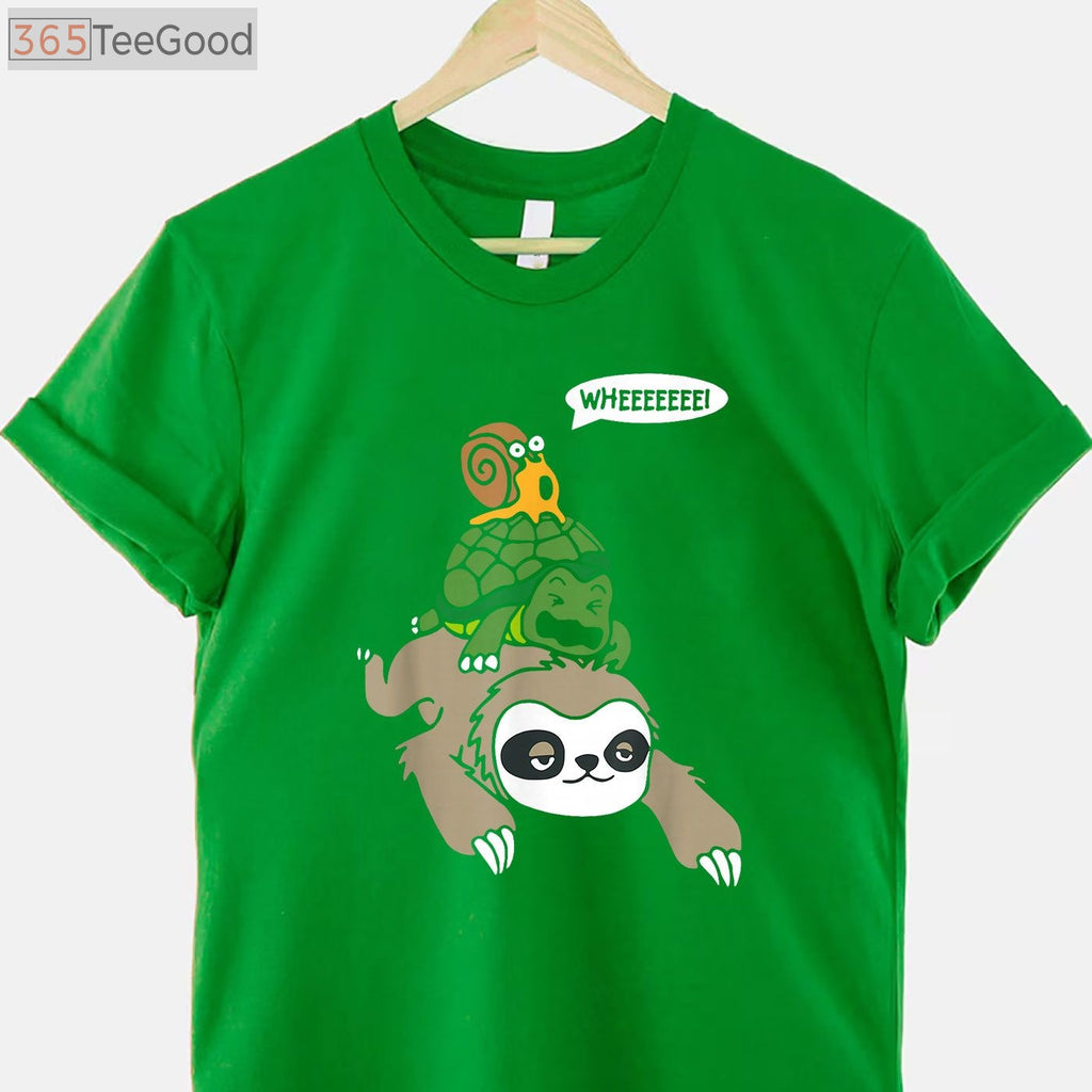 Sloth Turtle Snail Piggyback T-Shirt - Funny Animal Running Wild Graphic