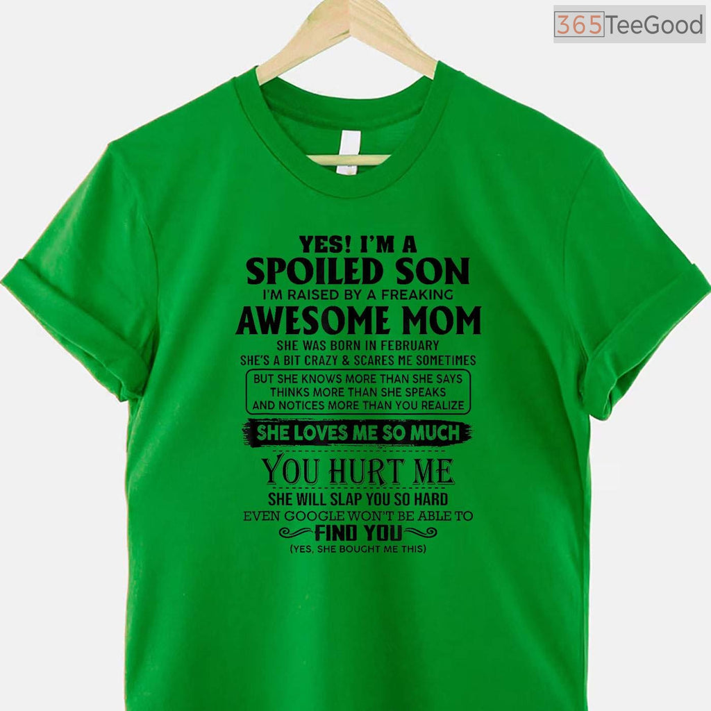 Spoiled Son February Birthday Shirt – Raised By An Awesome Mom Graphic Tee