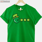 St Patrick’s Day Eating Shamrock Retro Gamer T-Shirt for Men Boys Kids