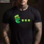 St Patrick’s Day Eating Shamrock Retro Gamer T-Shirt for Men Boys Kids