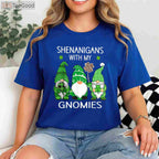 St Patrick’s Day Lucky Shamrock Leopard Gnome T-Shirt for Irish Women