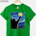 Starry Night Black Cat T-Shirt - Van Gogh Artistic Cat Lover Painting Gift