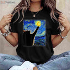 Starry Night Black Cat T-Shirt - Van Gogh Artistic Cat Lover Painting Gift