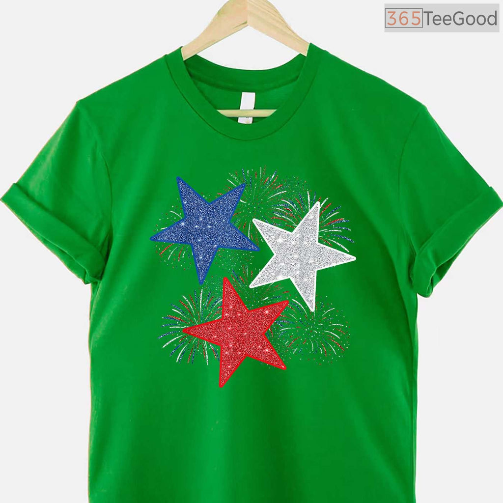 Stars American Flag Fireworks 4th Of July T-Shirt Independence Day Celebration Graphic Shirt