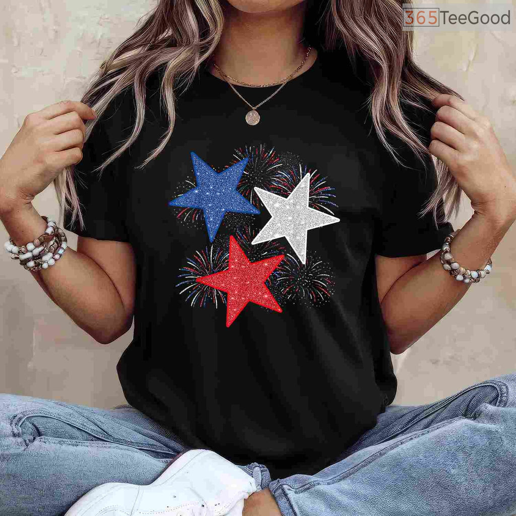 Stars American Flag Fireworks 4th Of July T-Shirt Independence Day Celebration Graphic Shirt