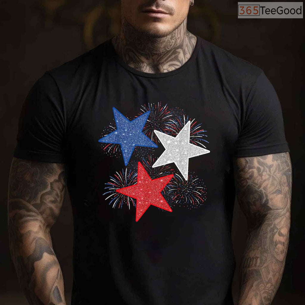 Stars American Flag Fireworks 4th Of July T-Shirt Independence Day Celebration Graphic Shirt